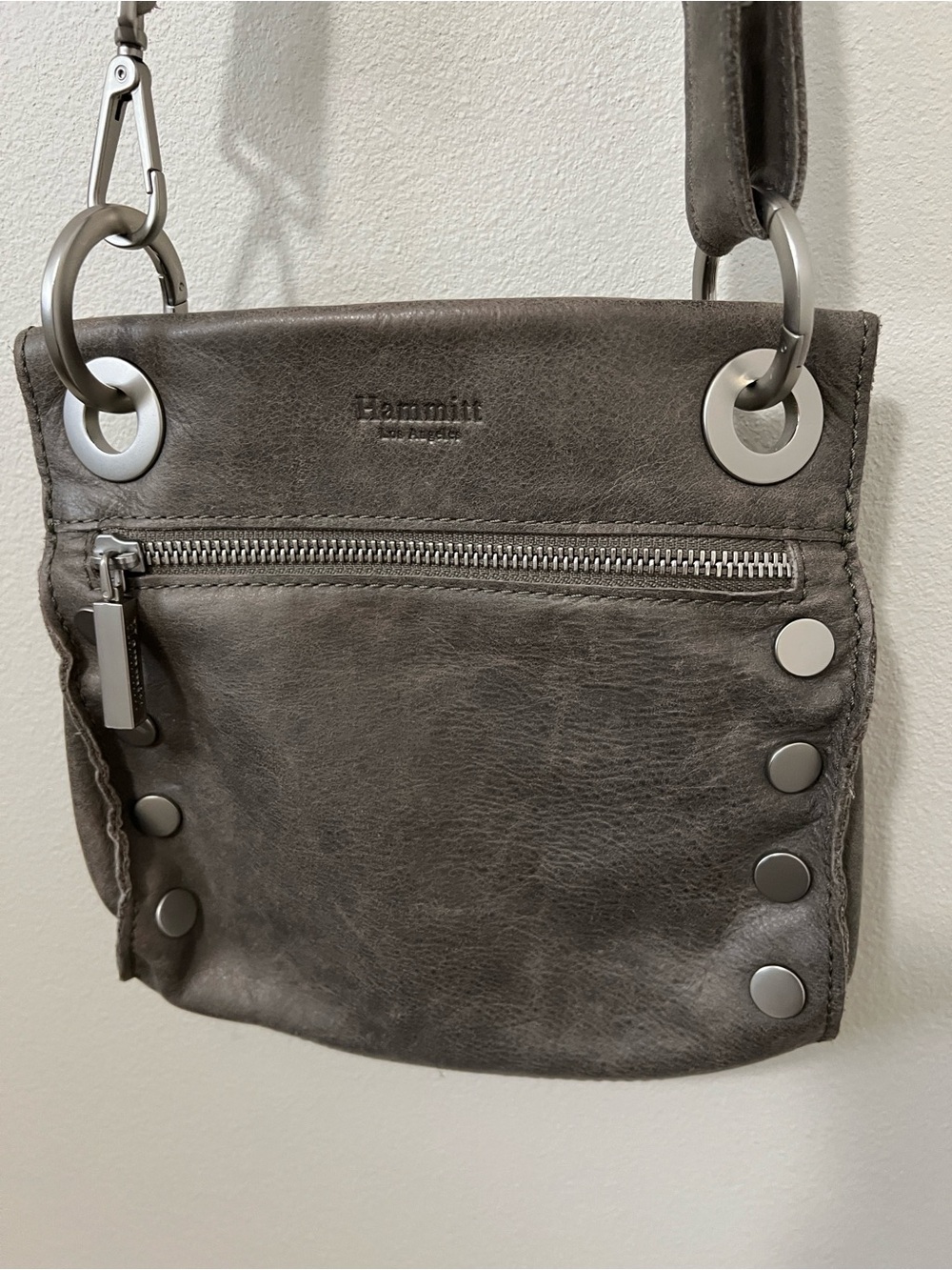Hammitt Charcoal Leather Messenger with Silver Hardware